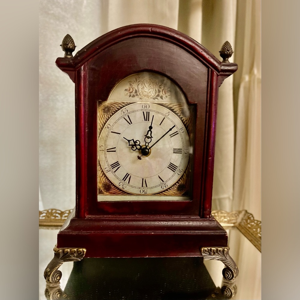 Vintage Burgundy Mantel Clock with Gold Accents